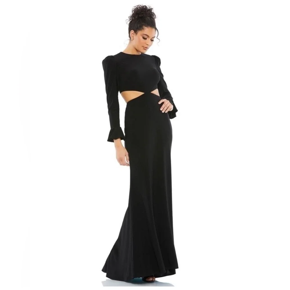 NWT Mac Duggal 67944 Black Long Sleeve Puff Shoulder Cut Out Gown Size‎ 6 $398